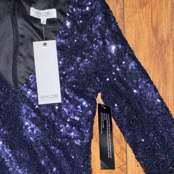 Wyldr navy v neck sequin mini dress - Picture 2 of 2